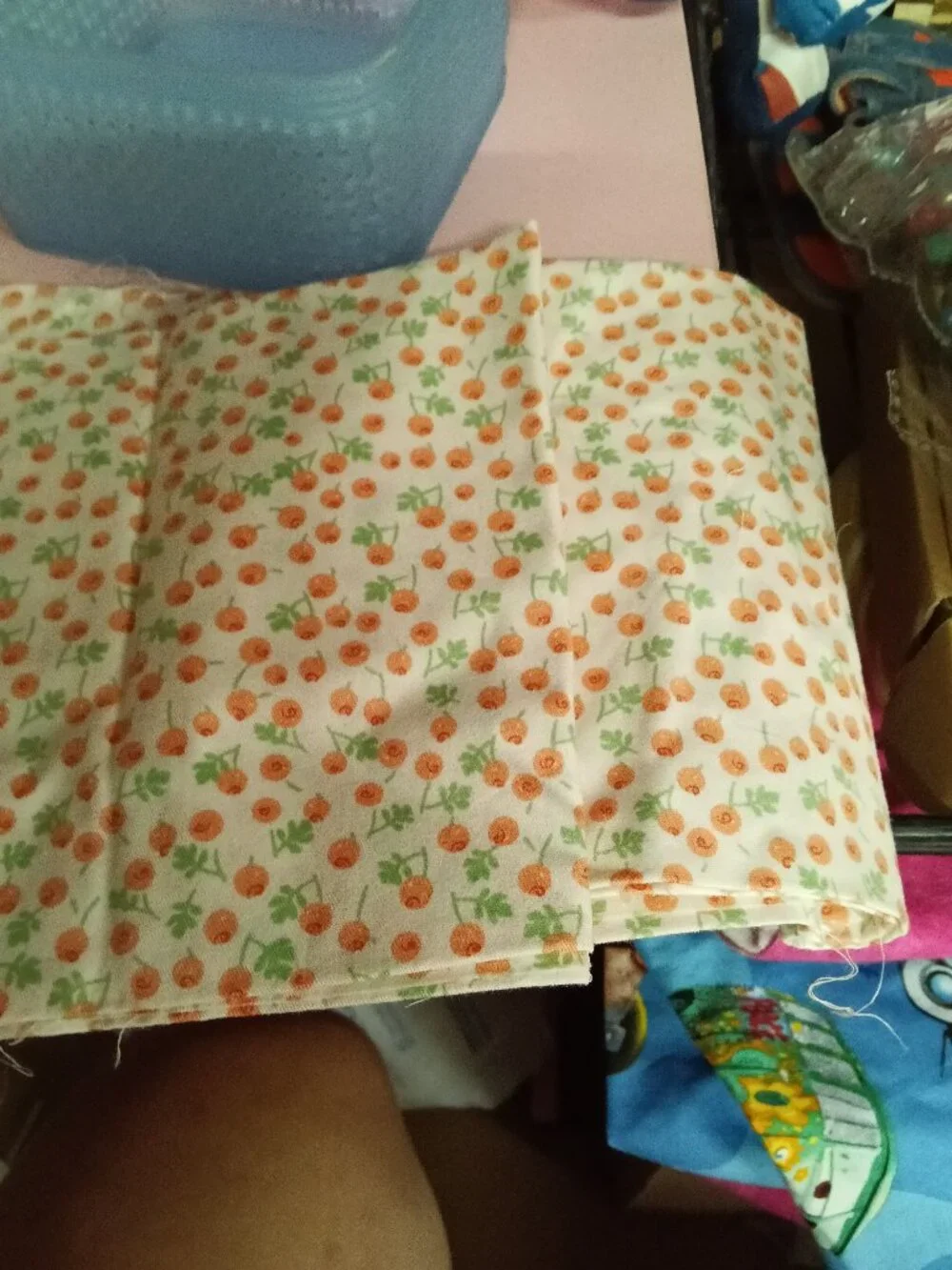 2 Fat Quarter Floral Print Quilting Fabric with Orange Flowers